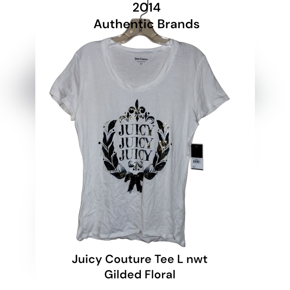 Juicy Couture Gilded Floral T-shirt L White Cotton Authentic Brands 2014 NWT